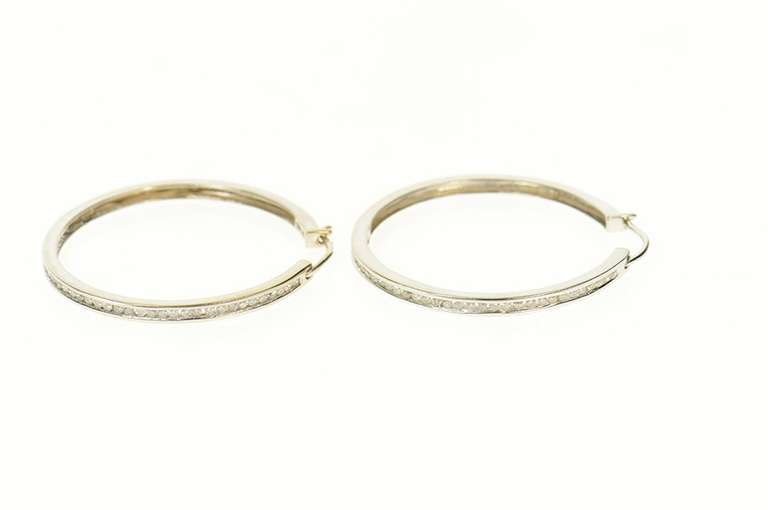 14K White Gold 0.99 Ctw Diamond Classic Statement Hoop Earrings