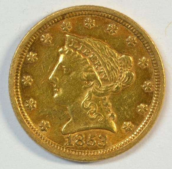 Razor-sharp 1853 US $2.50 Liberty Gold Piece. Nice