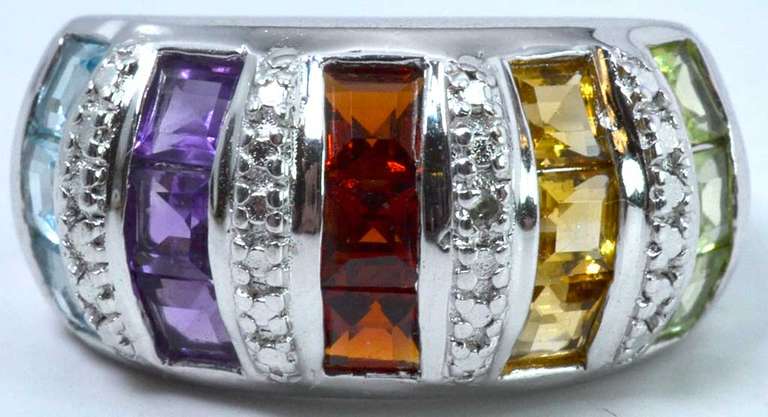 Sterling Silver Multicolored Gemstone Ring.