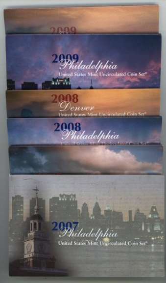 Run of 3 Modern US Mint Sets: 2007-2009