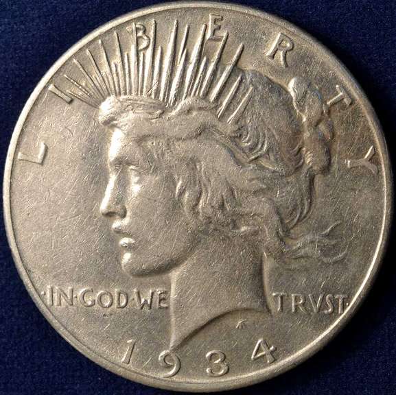 1934-S Peace Silver Dollar, Circulated.