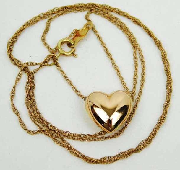 14K Rose Gold Puffy Heart Necklace