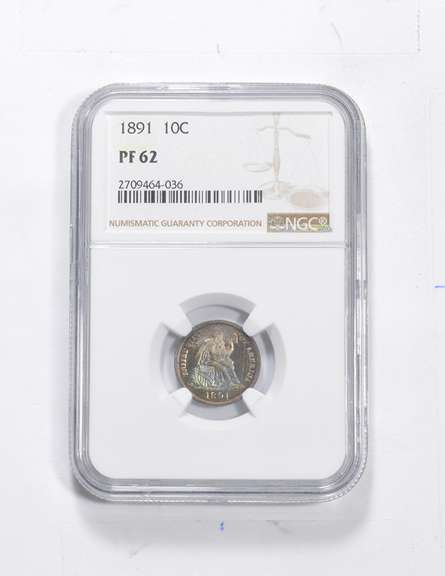 PF62 1891 Seated Liberty Dime - Graded NGC