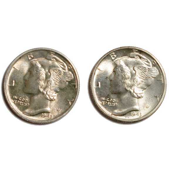 1943 P & D BU Full Split Bands Mercury Dimes