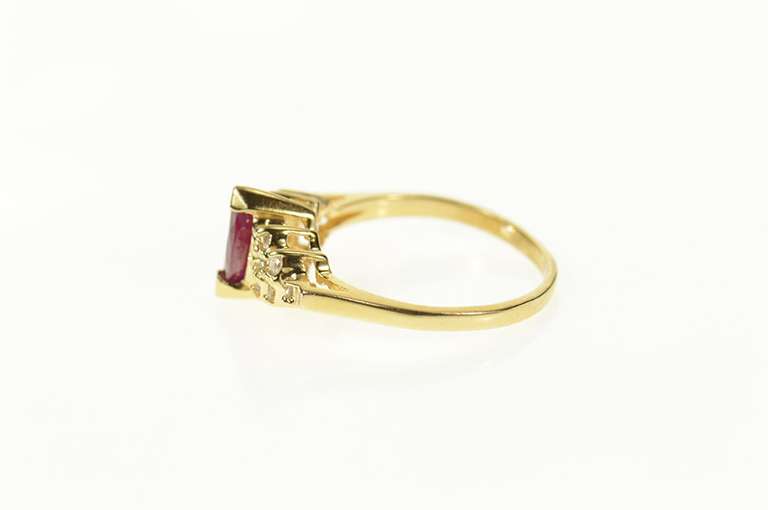 14K Yellow Gold Marquise Ruby Diamond Cluster Accent Ring