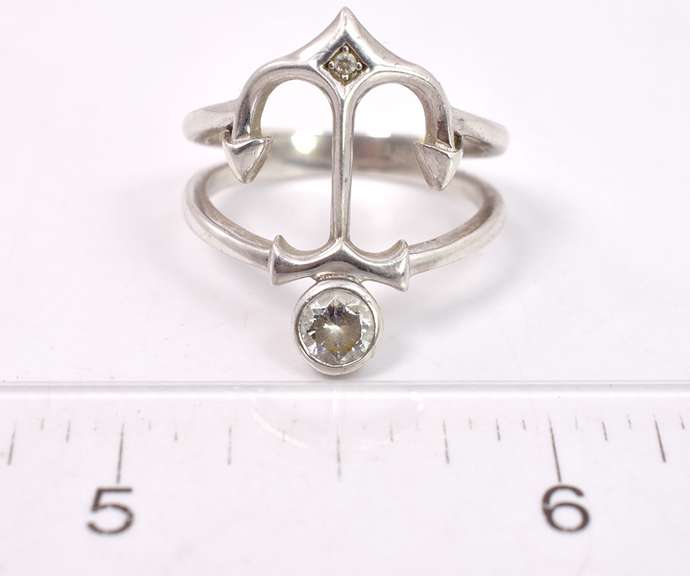 Sterling Silver Anchor Ring with Clear Gemstone