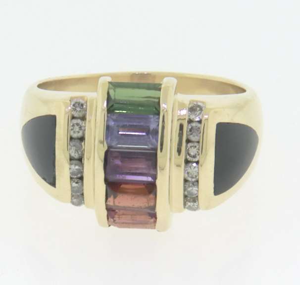 Captivating Yellow Gold Multi Gemstone and Diamond Ring