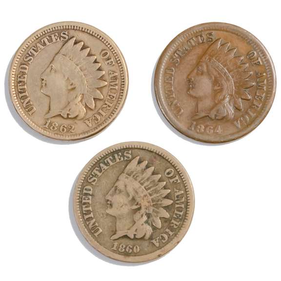 1860 1862 CN  & 1864 Bronze Indian Cents