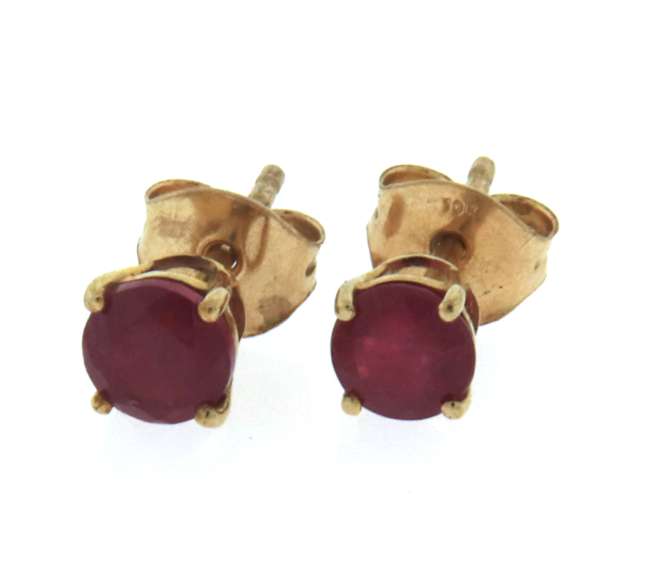 Simple Ruby Yellow Gold Stud Earrings