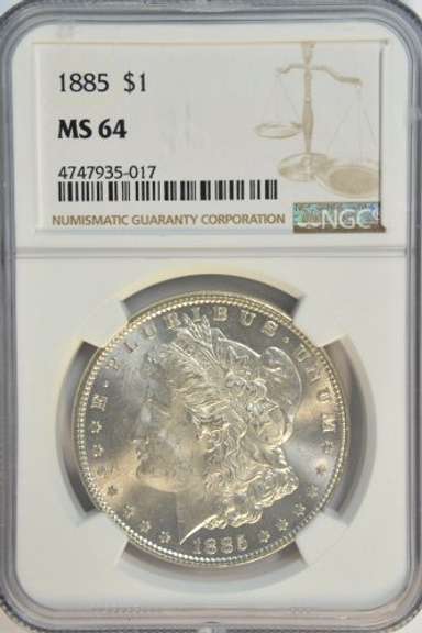 Gorgeous near Gem BU 1885 Morgan Silver Dollar. NGC MS64