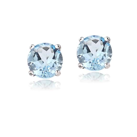 14K Gold 2ct Blue Topaz Stud Earrings, 6mm