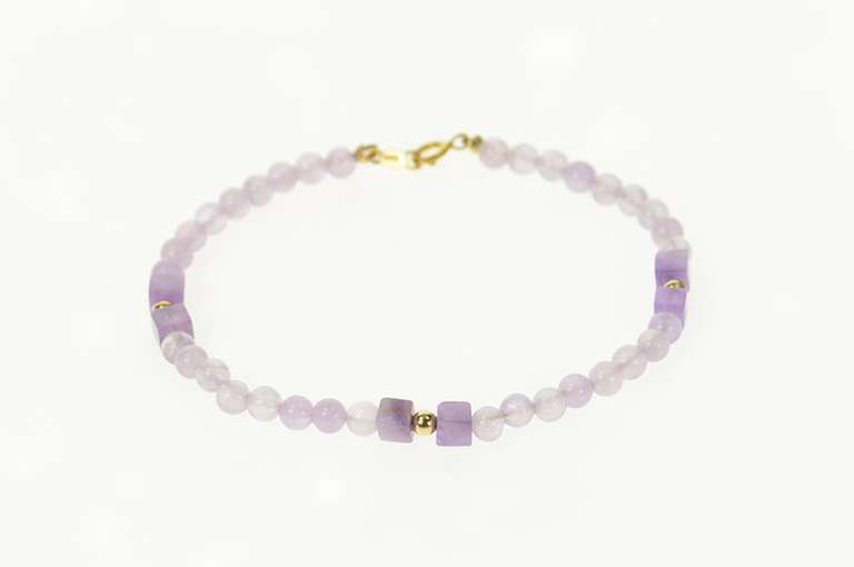14K Yellow Gold Rose Quartz Amethyst Beaded Statement Bracelet