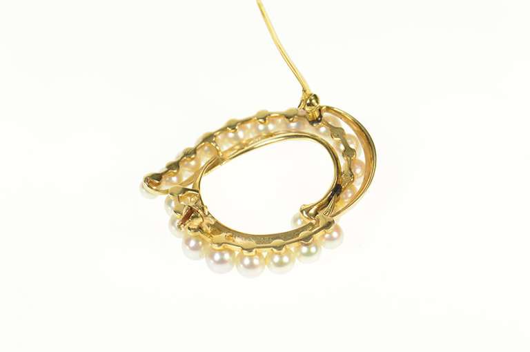 14K Yellow Gold Mikimoto Pearl Retro Swirl Statement Pin/Brooch