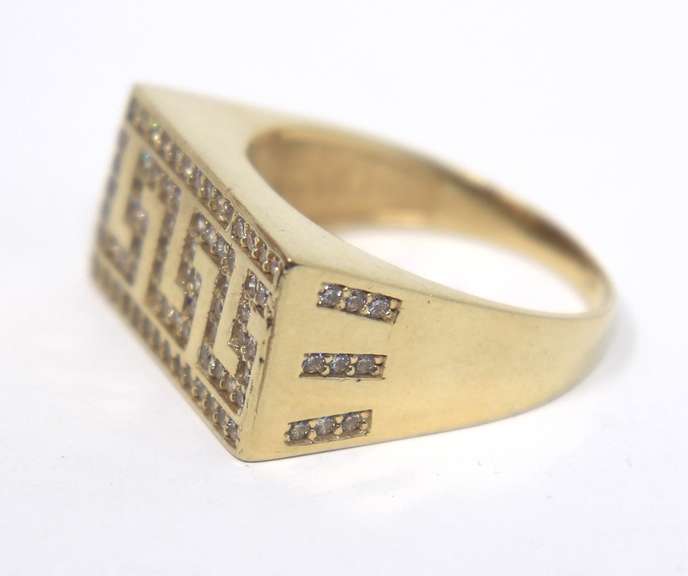 Glowing Yellow Gold Men's Ring  With CZ Stones