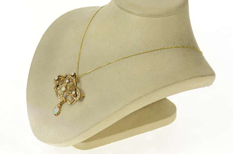 14K Yellow Gold Victorian Opal Seed Pearl Ornate Elaborate Pin/Brooch