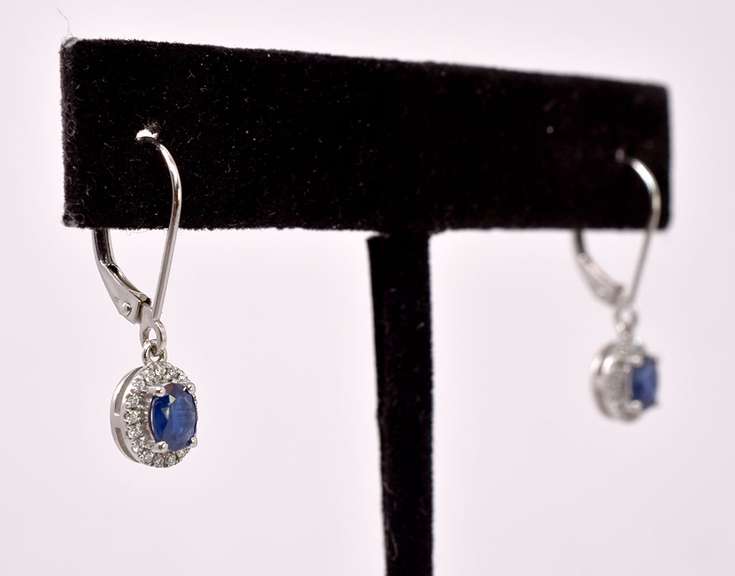 Classy White Gold Earrings with Blue Gemstone and Diamonds