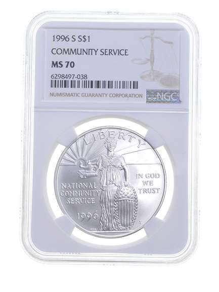 MS70 1996-S Community Service Commemorative Silver Dollar Graded NGC