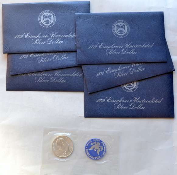 6 1972 Blue Pack Ike Silver Dollars
