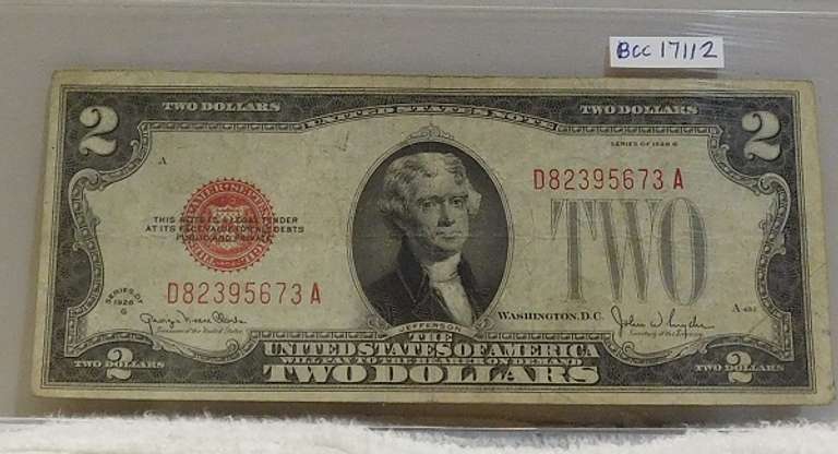 1928-G $2 Red Seal US Note, first Yr small size