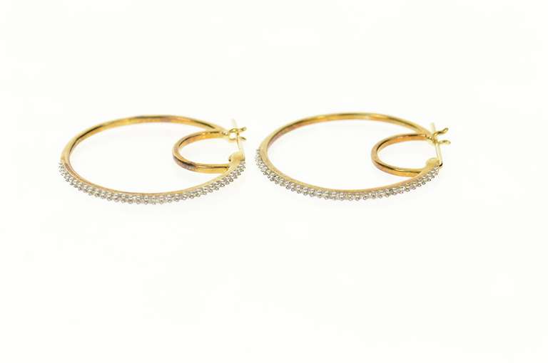 10K Yellow Gold 25.0mm Classic Diamond Statement Hoop Earrings