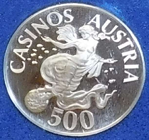 Franklin Mint: Sterling Sil Casino Chip, GEM Cameo PRF - 500 Shilling, Austria