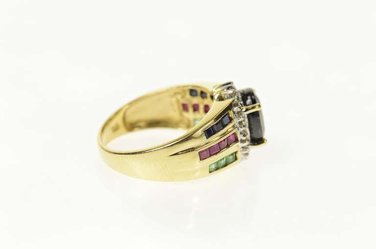 14K Yellow Gold Oval Sapphire Diamond Halo Ruby Emerald Ring