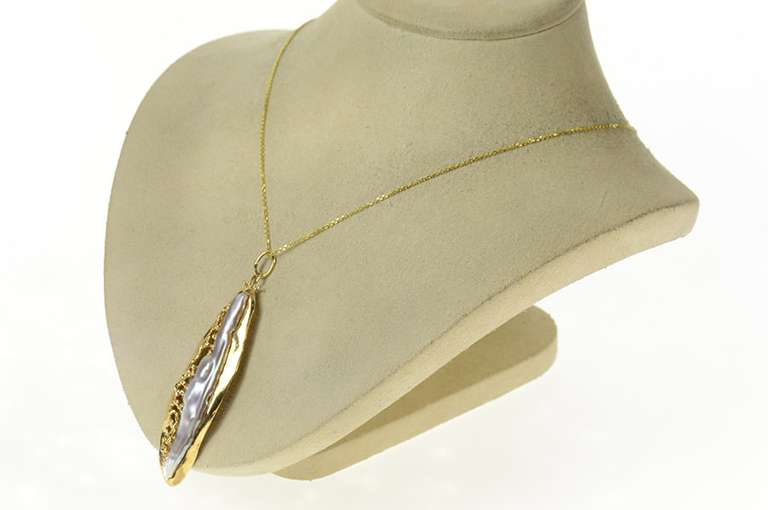 14K Yellow Gold Baroque Pearl Ornate Abstract Statement Pendant