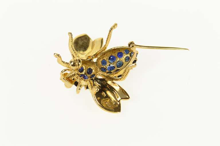 14K Yellow Gold Sapphire Encrusted Bumble Honey Bee Pin/Brooch