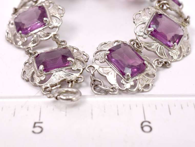 Sterling Silver Ornate Purple Gemstone Bracelet.