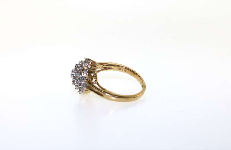 14kt Yellow Gold Diamond Cluster Ring with Baguettes