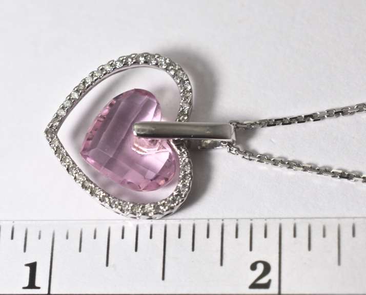 Stunning Pink Topaz and Diamond Heart 14K Pendant