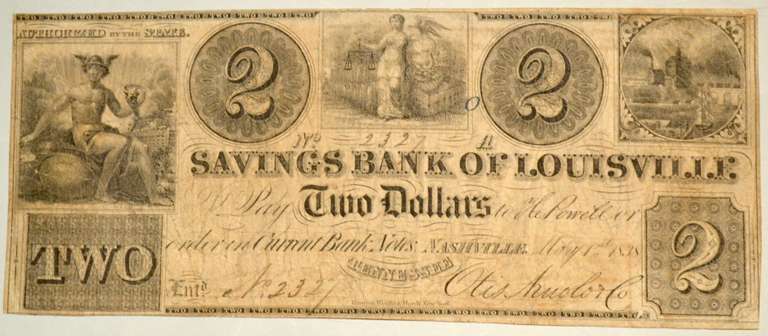 $ 2 Savings Bank Of Louisville Kentucky May 1 1838 Note