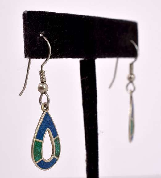 Sterling Silver Teardrop Shaped Blue/Green Earrings.