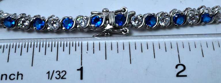 Sterling Silver Alternating Blue Gemstone Bracelet.