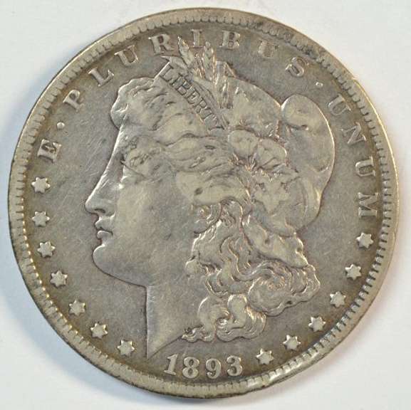 Super rare 1893-CC Morgan Silver Dollar in XF.