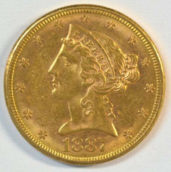 Flashy BU 1887-S US $5 Liberty Gold Piece