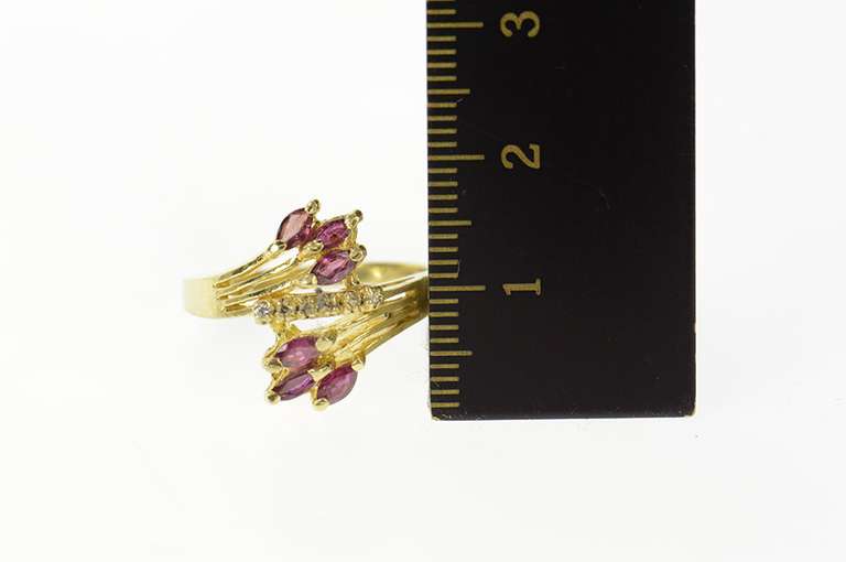 14K Yellow Gold Marquise Natural Ruby Diamond Bypass Ring