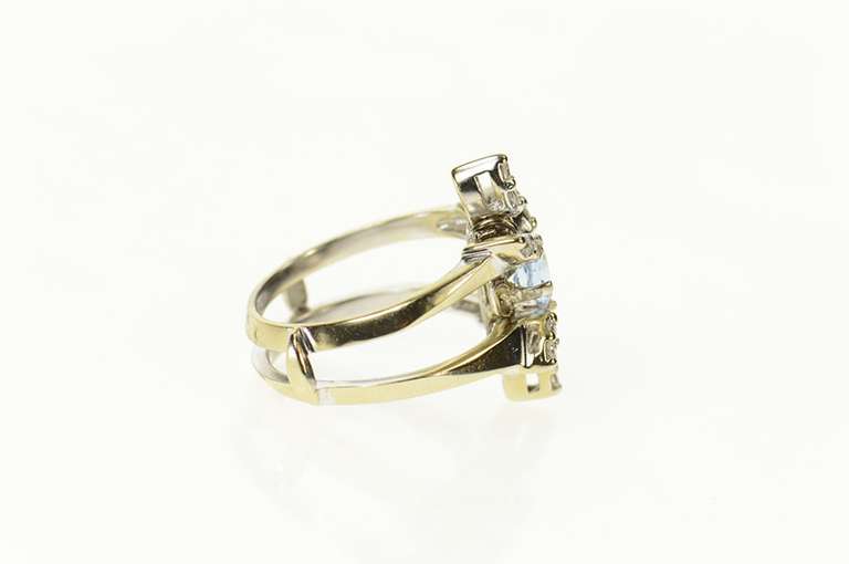 14K White Gold Diamond Flower Syn. Blue Topaz Statement Ring