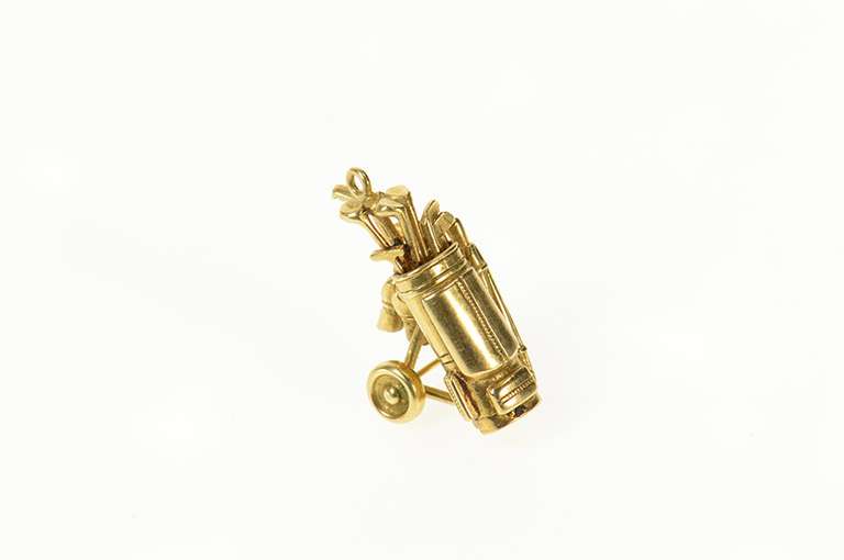 14K Yellow Gold 3D Articulated Golf Club Golfer Bag Charm/Pendant