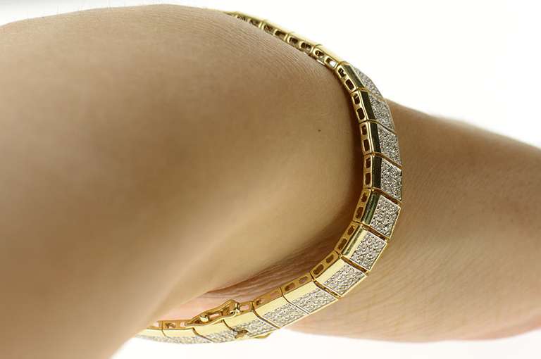 10K Yellow Gold 3.14 Ctw Pave Diamond Encrusted Squared Bracelet