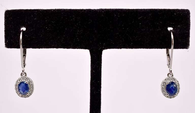 Classy White Gold Earrings with Blue Gemstone and Diamonds