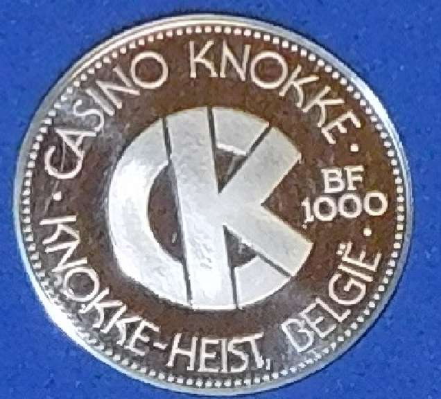 Franklin Mint: Sterling Sil Casino Chip, GEM Cameo PRF - 1000 Frank, Belgium