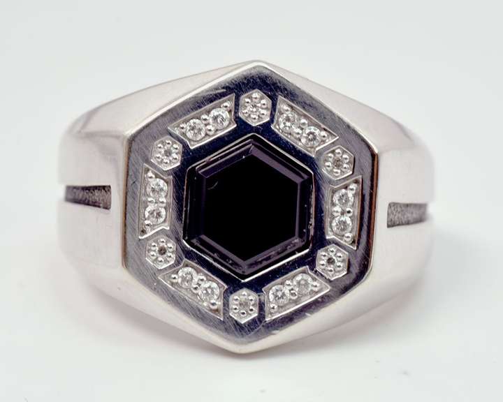 Men's Onyx Ring with Diamonds in White Gold