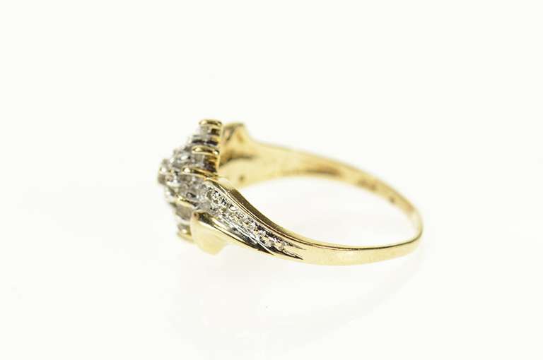 10K Yellow Gold Classic Diamond Cluster Bypass Statement Ring
