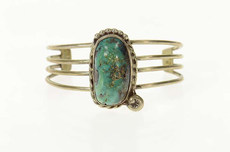 Sterling Native American Turquoise Ornate Cuff Bracelet