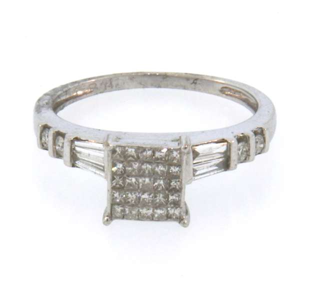 Wonderful 14k white gold square diamond cluster ring