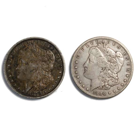 1878 Rev 79  & 1899 O Morgan Dollars