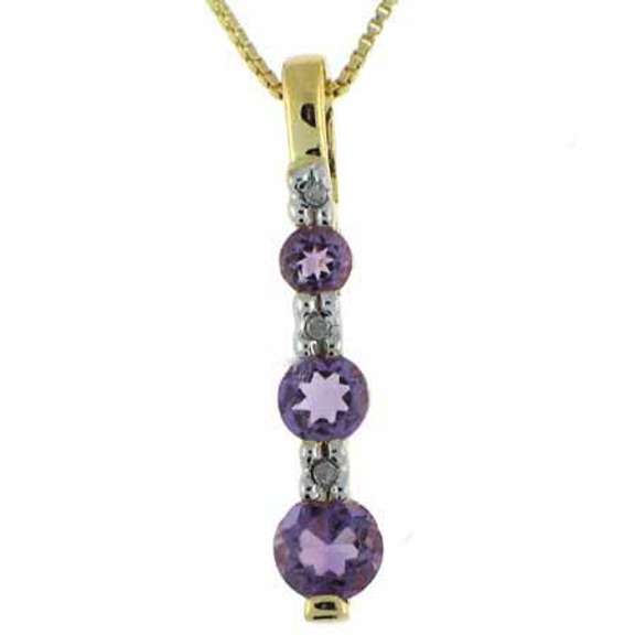 18K Gold over Sterling Silver Amethyst Diamond Accent Past Present Future Drop Necklace