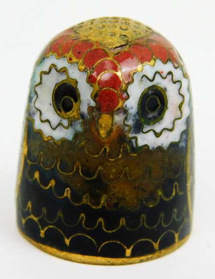 Vintage Cloisonne Owl Thimble