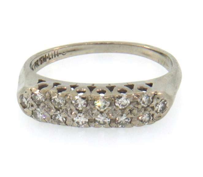 Double row 14k white gold diamond band ring